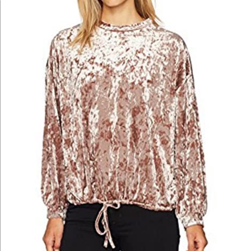 ADRIANNA PAPELL Velvet Gathered Waist Top Size Med